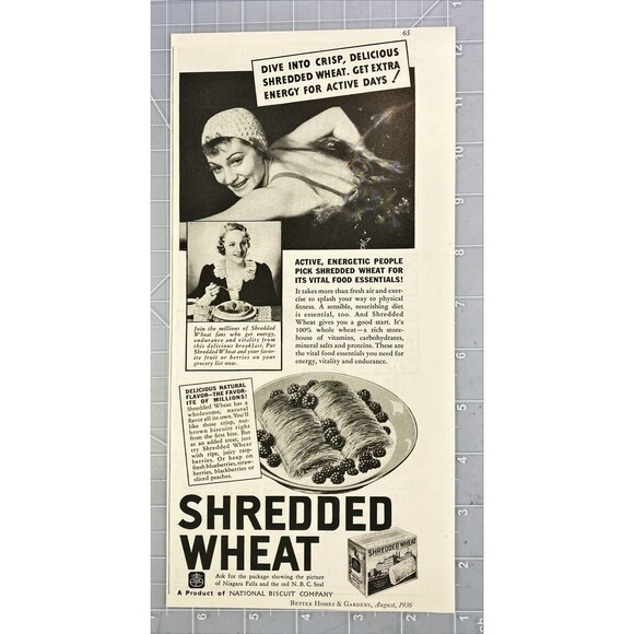 Shredded Wheat "Dive into Crisp Shredded Wheat. Extra Energy" VTG Print Ad 1936 - Picture 2 of 3